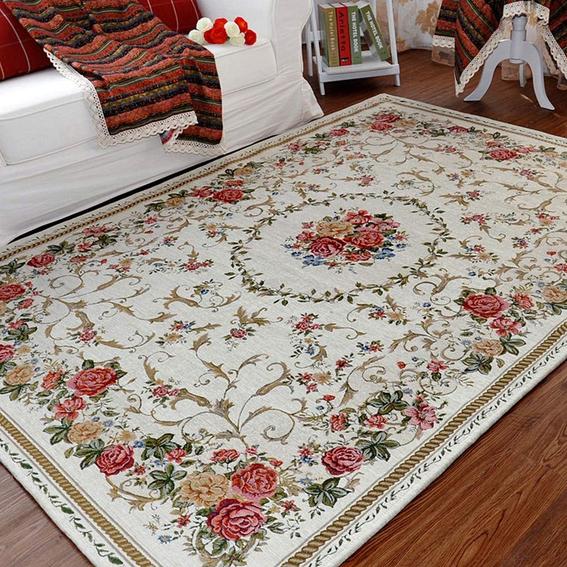 UKELER Rustic Shabby Rose Rug Luxury Vintage Elegant Traditional Rugs Accent Floral Rugs Carpet for Home Living Room/Bedroom (47.2''x71'', Country Rose) - Image 1